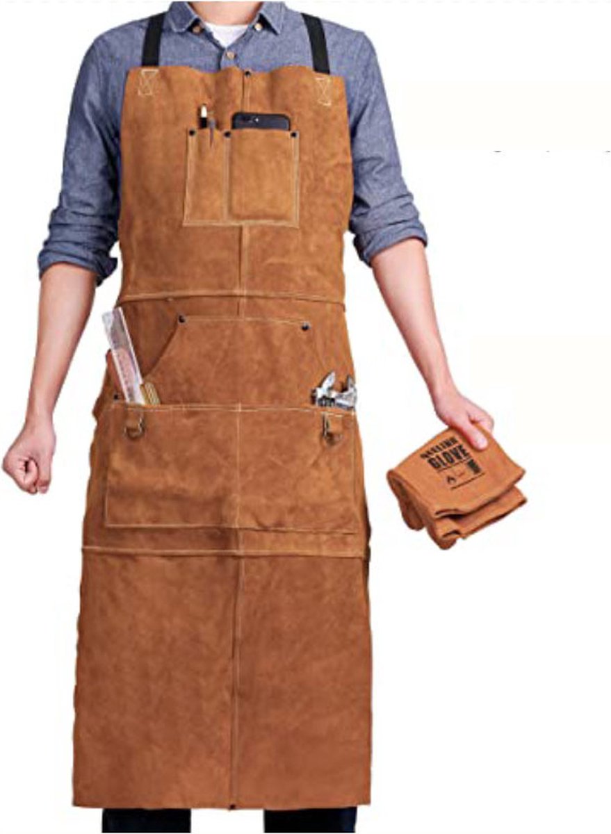 Apron - BBQ apron - BBQ apron leather men - Unisex - Gift - Apron for Women and Men - Adjustable Buckle - Leather - 99*61cm - Brown - Image 1