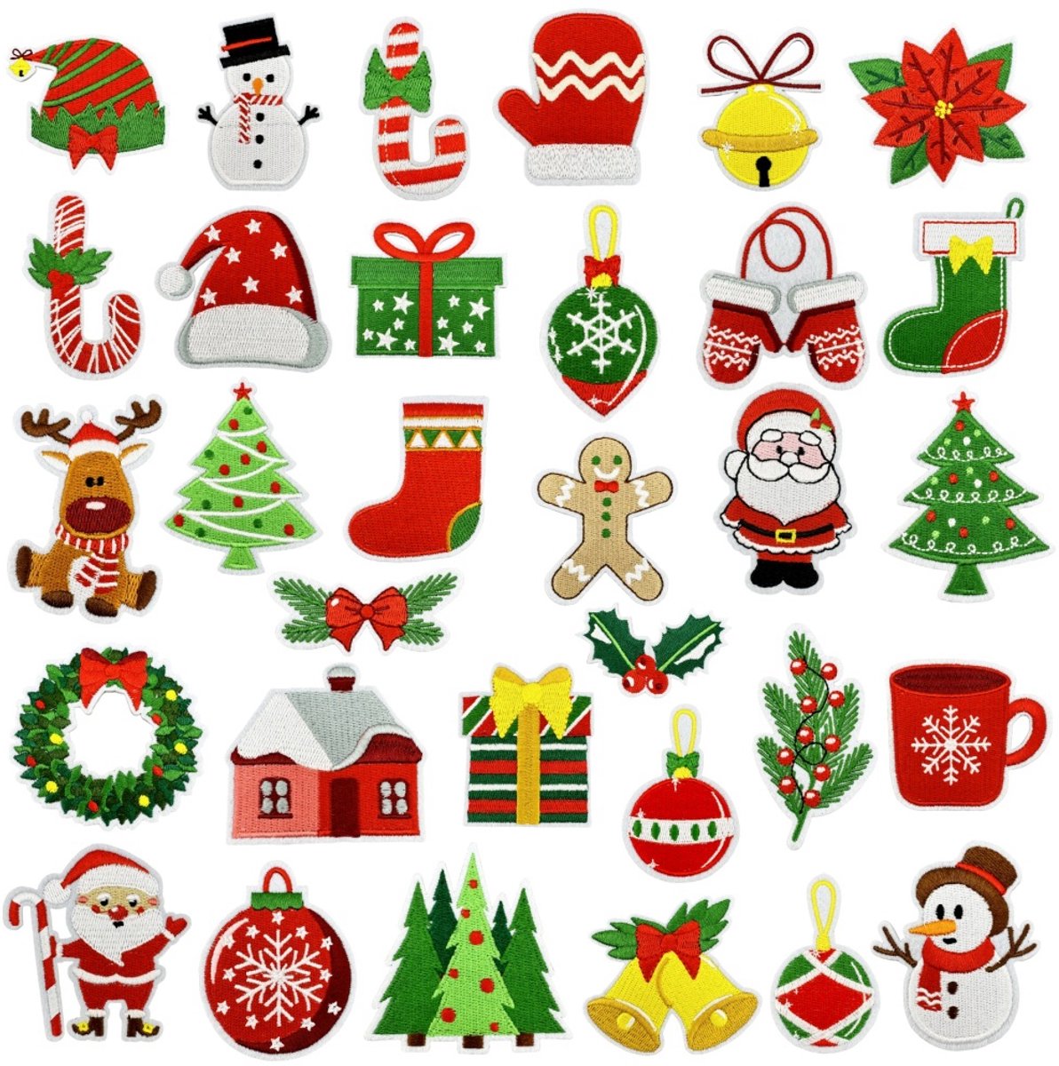 32 Pieces Iron-On Patches - Christmas Iron-On Embroidered Patches - Embellishments for Clothing - Clothes Patches - DIY Accessories - Cute Sewing Appliques - Sew-On Embroidered Applique Sewing Patches - For Jackets, Hats, Backpacks - Image 1