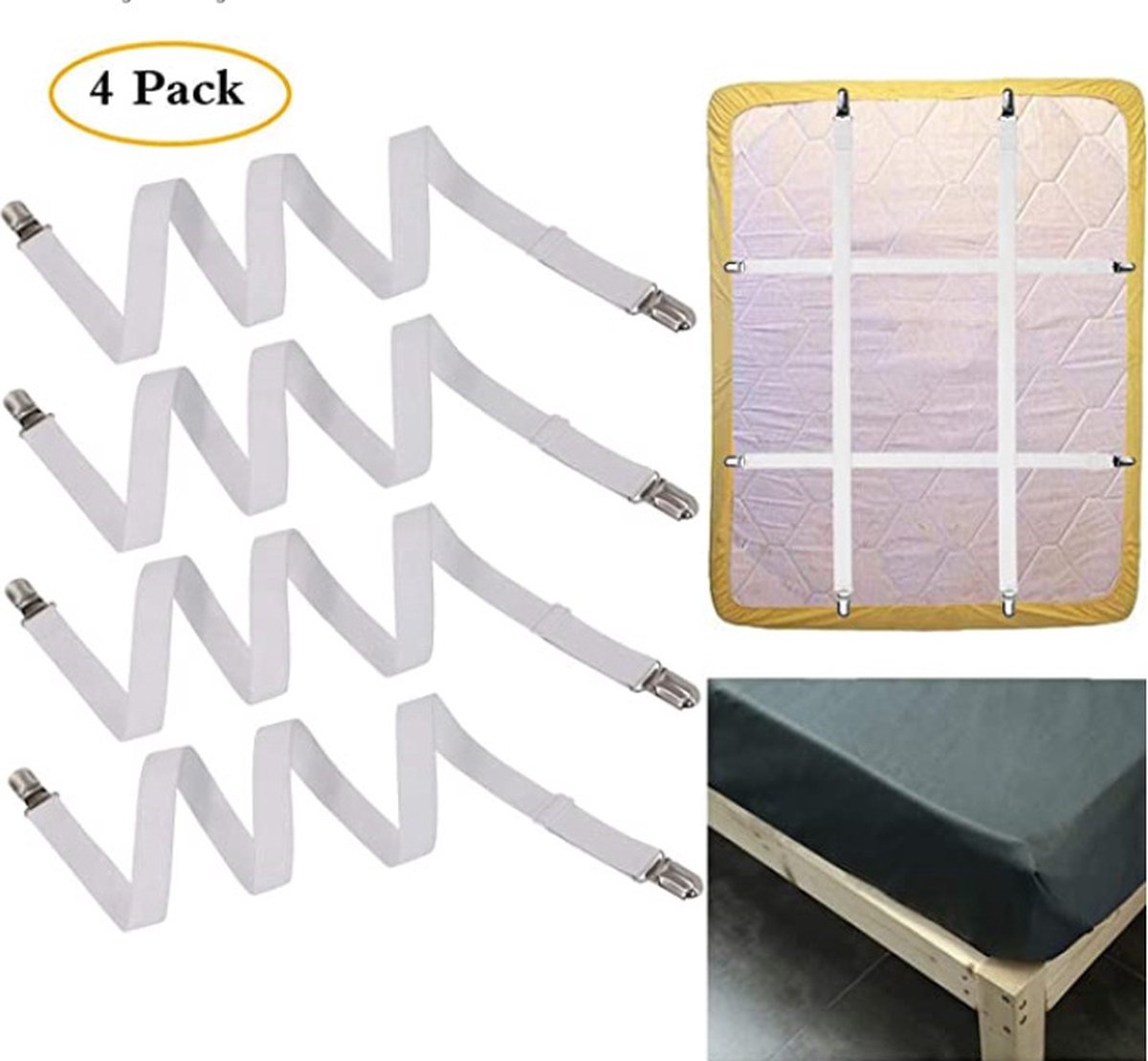 4 pieces - 70-230 cm Sheet tensioners - Sheet clips - Duvet tensioners - Duvet clamps - Bed sheet clamp - Sheet braces - Elastic fitted sheet tensioners - Adjustable - for sheets, ironing board, mattress or sofa - Image 1