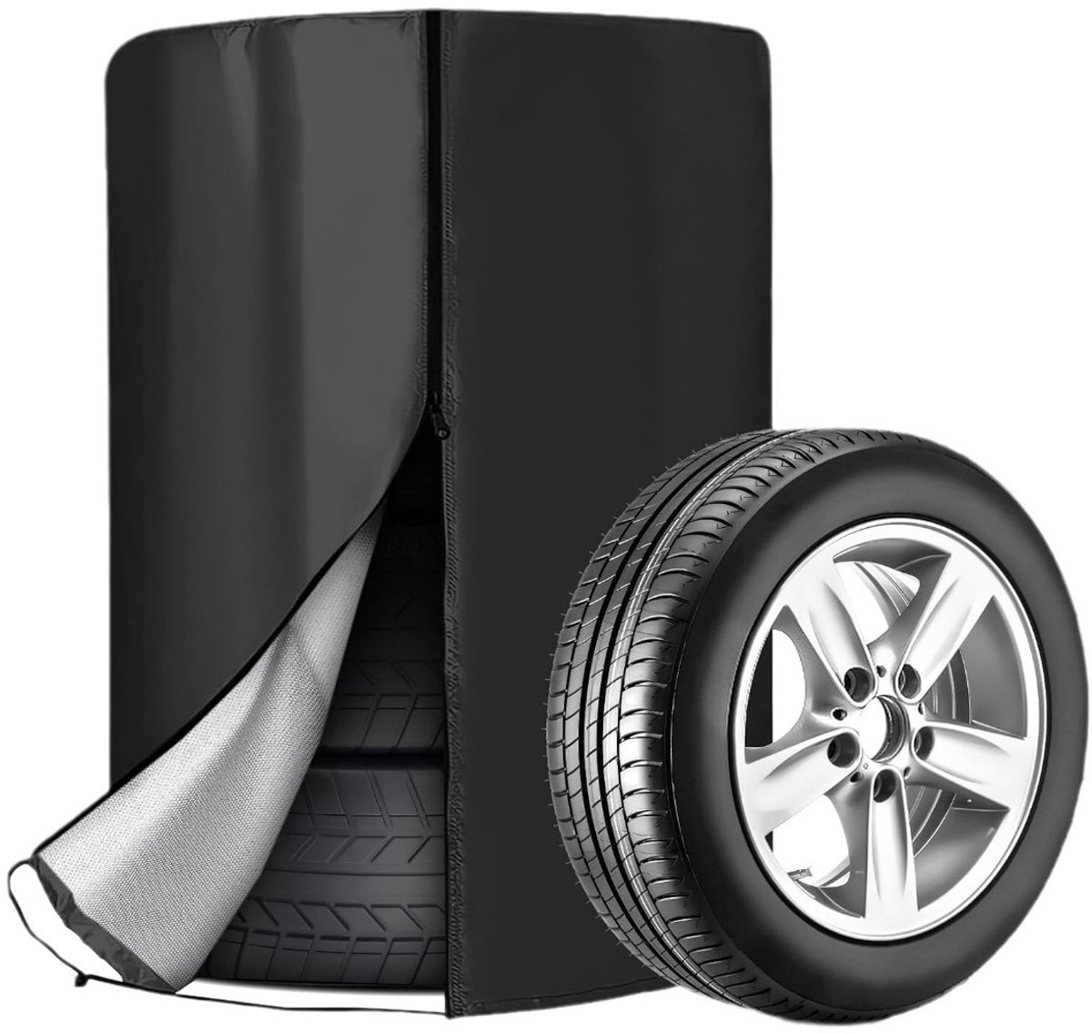Tire cover - 1 piece - For 4 tires - Tire storage - 420D - 73*110cm - Car tire bag - Cover for car tires - Waterproof - Sun protection - Dustproof - Car tire cover - Winter tire cover - Black - Image 1