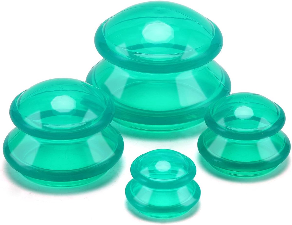 4 pieces silicone cups - Cupping cups - Cupping Set - Cellulite Cups - Cupping For Cellulite - vacuum cup - For reducing cellulite anti-aging relieves pain and joints for buttocks, neck, body - Green - Image 1