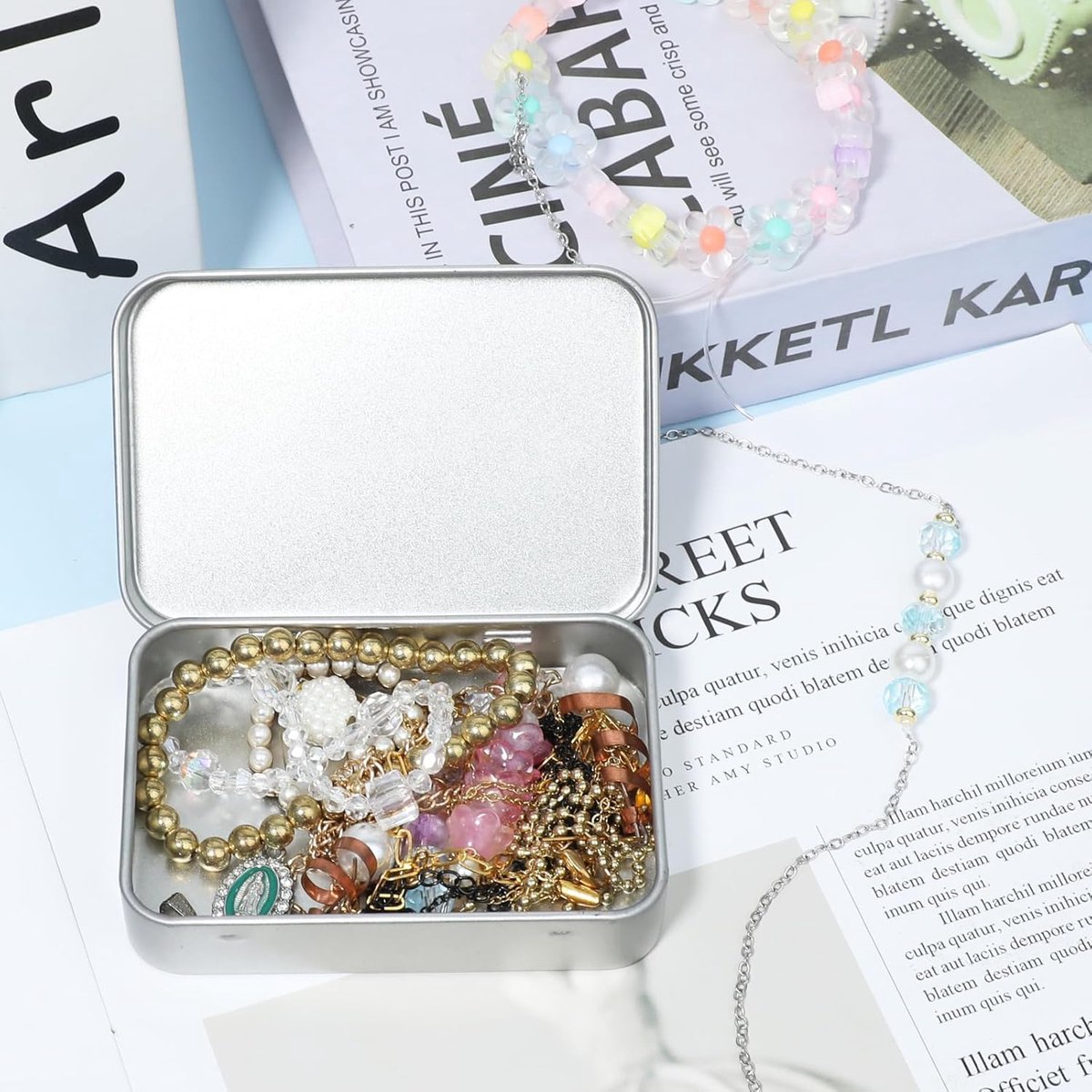 Mini Tin Cans - Pack of 3 - Storage Box - Metal - Hinged Tin Can - With Lid - Rectangular Tin Can - Mini Portable Box - Suitable for Home, Office, Outings and Travel - 95x60x20mm - Silver - Image 3