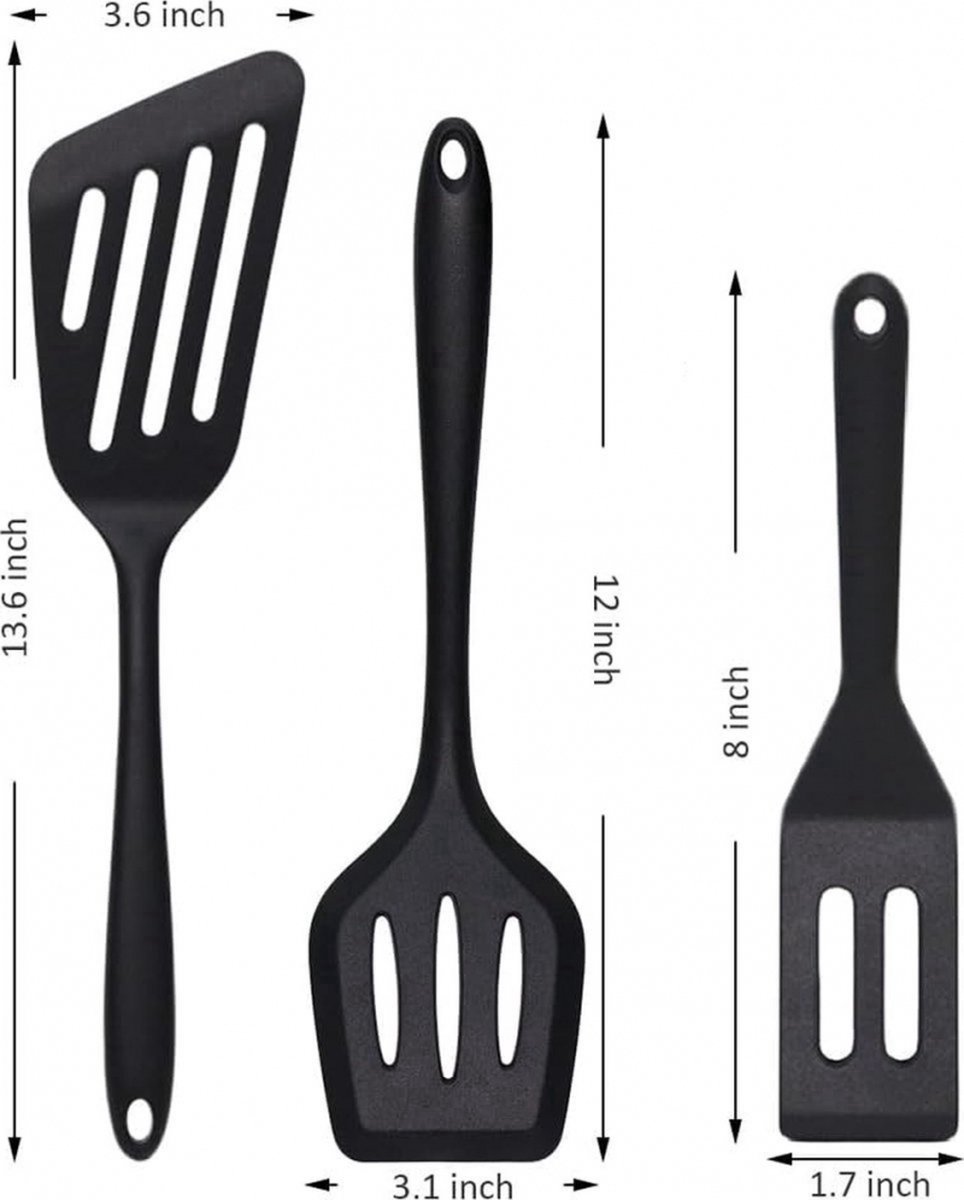 Spatulas - 3 pieces - Spatula Silicone - BPA free - Non-stick coating Silicone Cooking Utensil Set, Slotted spatula, heat resistant spatula, fish spatula, spatula kitchen utensils, for coated pots - Non-stick - Image 5