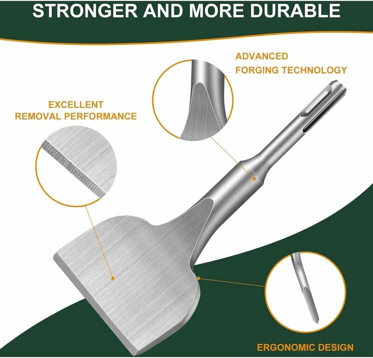 Chisel - 17 * 165 * 75 mm - Tile chisel - slanted chisel - stone chisel - cold chisel - flat chisel - hammer drill chisel - tile chisel for SDS-plus - 40CR chrome steel - silver - 25° bend - for tiles concrete stone masonry - Image 1
