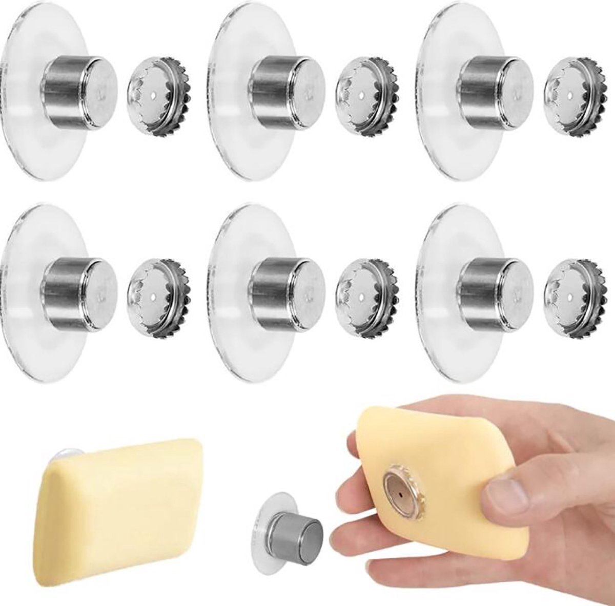 6 pieces magnetic soap holder - Magnetic soap holders with suction cup - Magnetic shower soap holder - Stainless steel wall bracket - No drilling required - Bathroom kitchen toilet - 40X26MM - Image 1