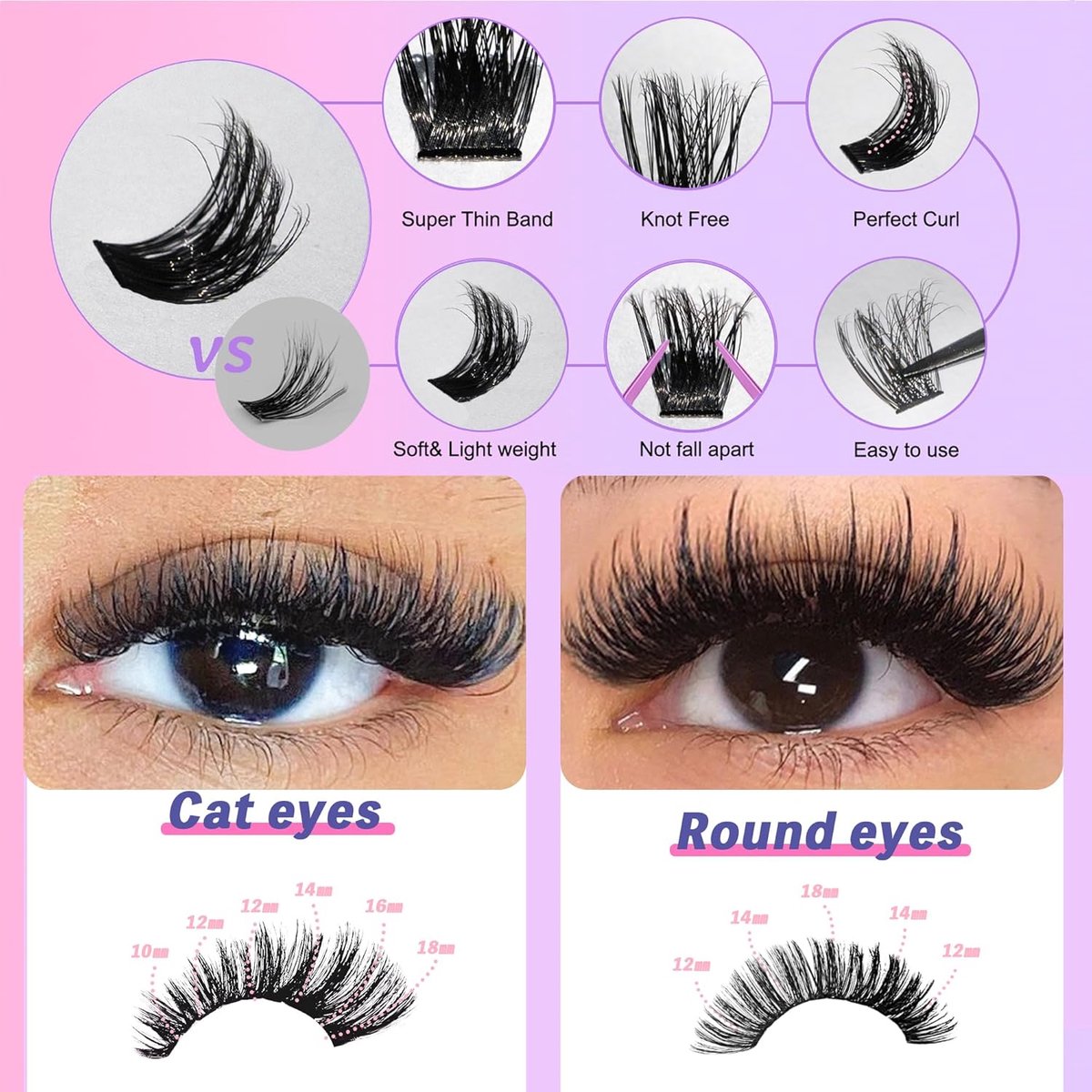 False eyelashes - 300 pieces - 30D + 40D + 50D - 10-18 mm D curl - Pre-Made Volume Fans - Pre-Made Fans - Eyelash extensions - Cluster - Lashes - Natural - Pieces of lashes - DIY lashes - Image 6