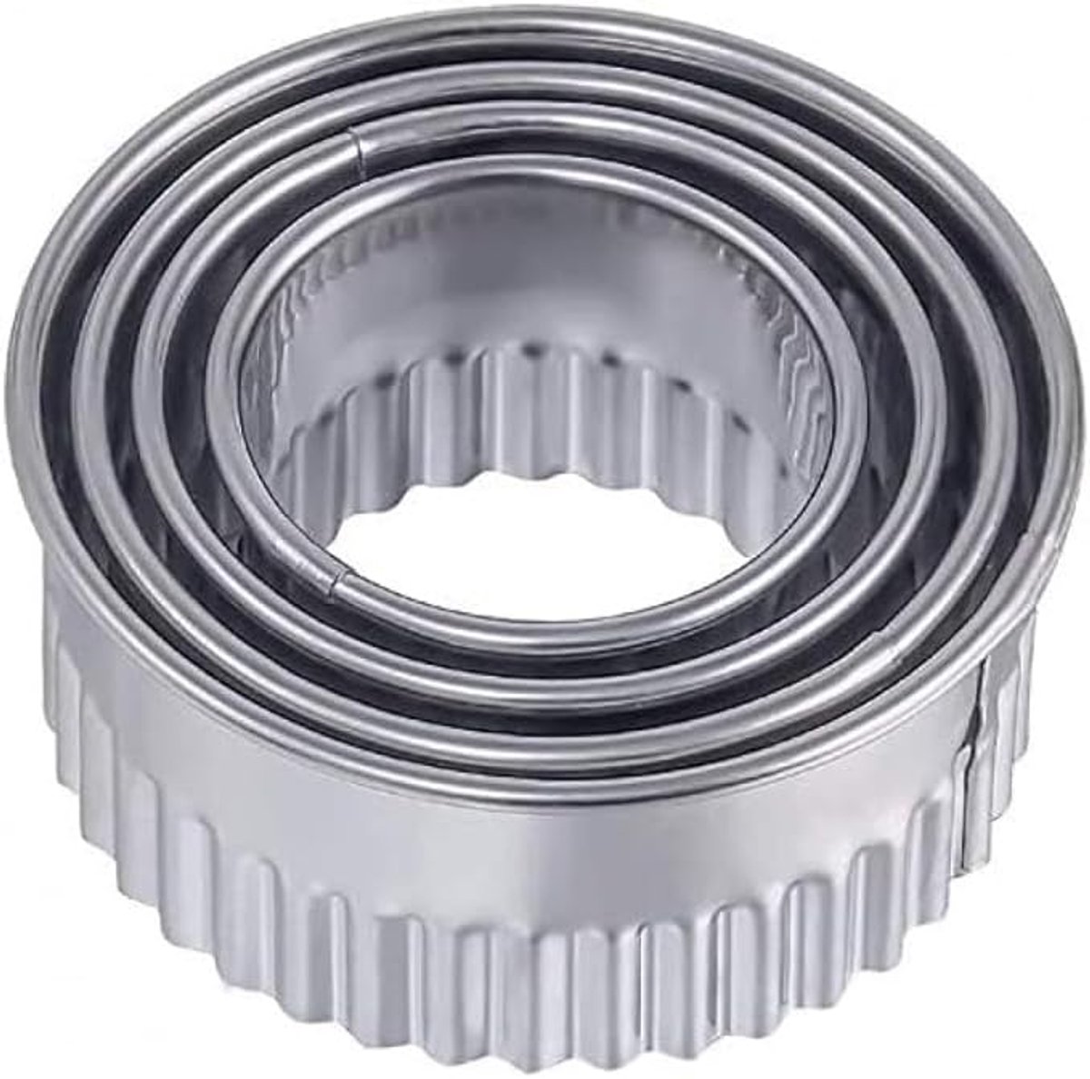 4 Pieces - Cookie Cutter - Round - Cookie Cutters - Cookie Cutters - Φ75/65/54/43mm - Serrated Edge - Silver - Stainless Steel - Image 1