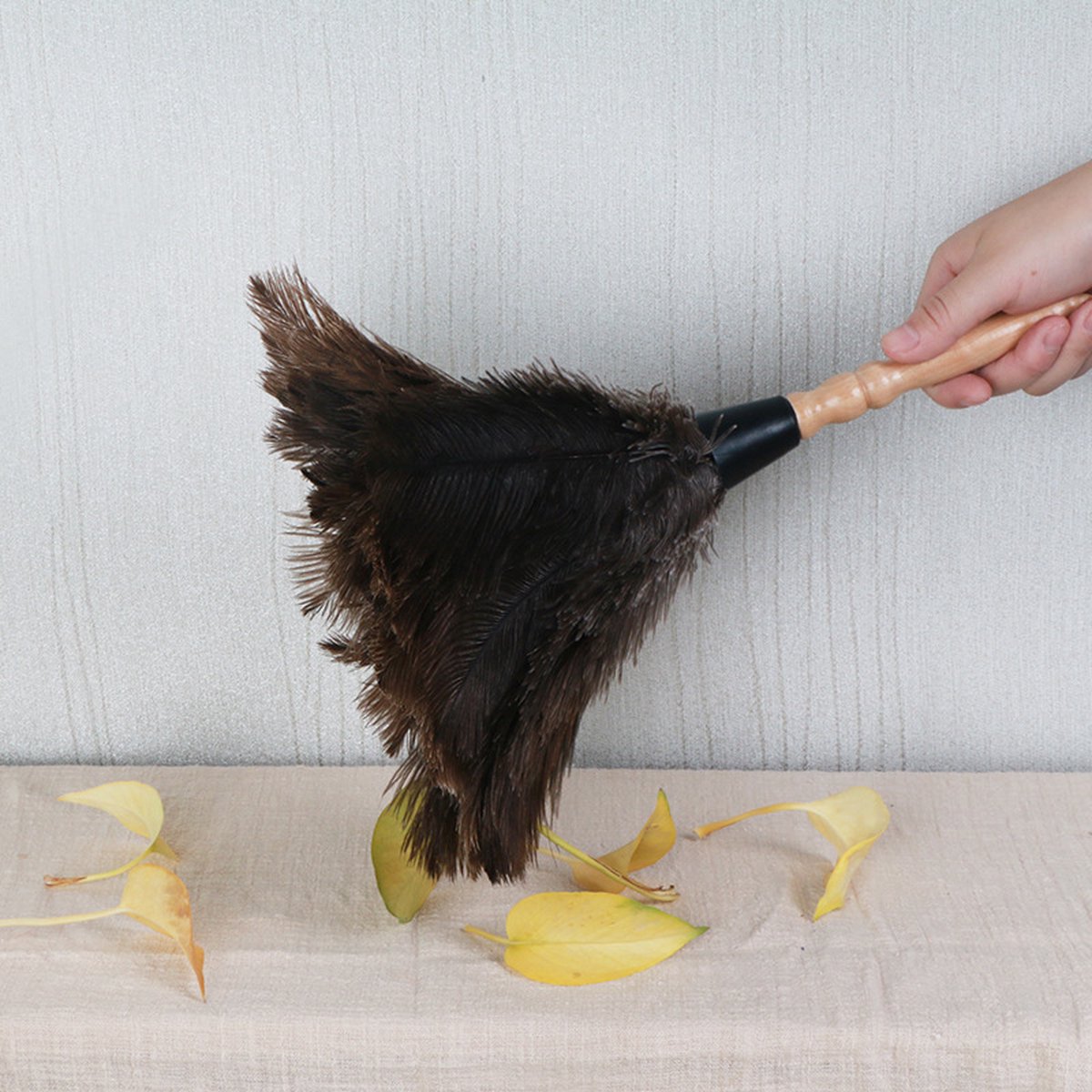 Ostrich Feather Duster - 40cm Long - Wooden Handle - Universal - Brown - Reusable and Washable Car Dusters - Eco-Friendly Cleaning Dusters - Feather Dusters - Image 1