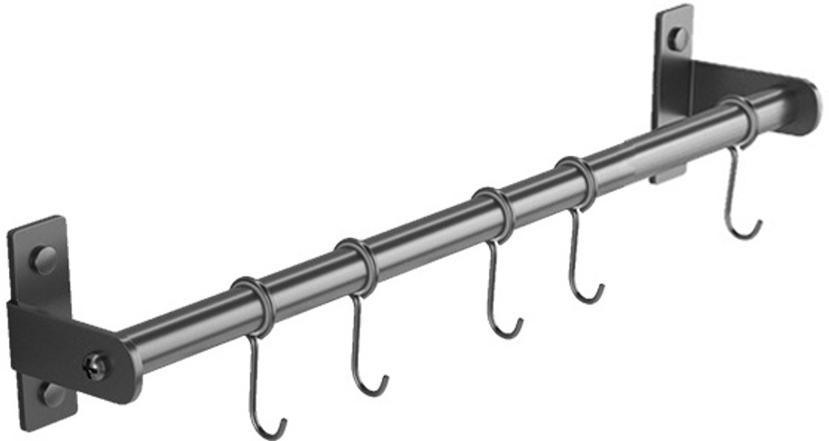 Kitchen hooks - with 5 hooks - hanging rail kitchen rail wall bracket - Kitchen organizer - To hang spatulas, soup spoons or knives - Towel rack - Hanging rack - Hanging hooks - Wall hooks - gun grey - 40cm - stainless steel - Image 1