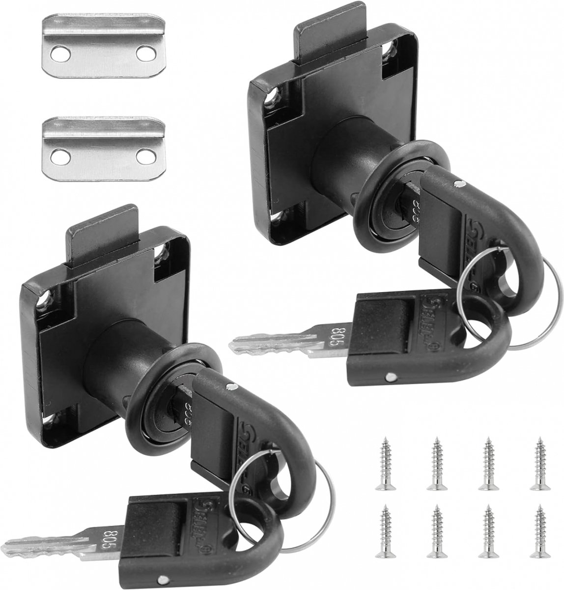pieces - Cam Lock - furniture lock - Furniture locks - letterbox lock - security cabinet lock - drawer lock - lock with key - black - cold-rolled steel - for furniture cabinet letterbox drawer - Image 1