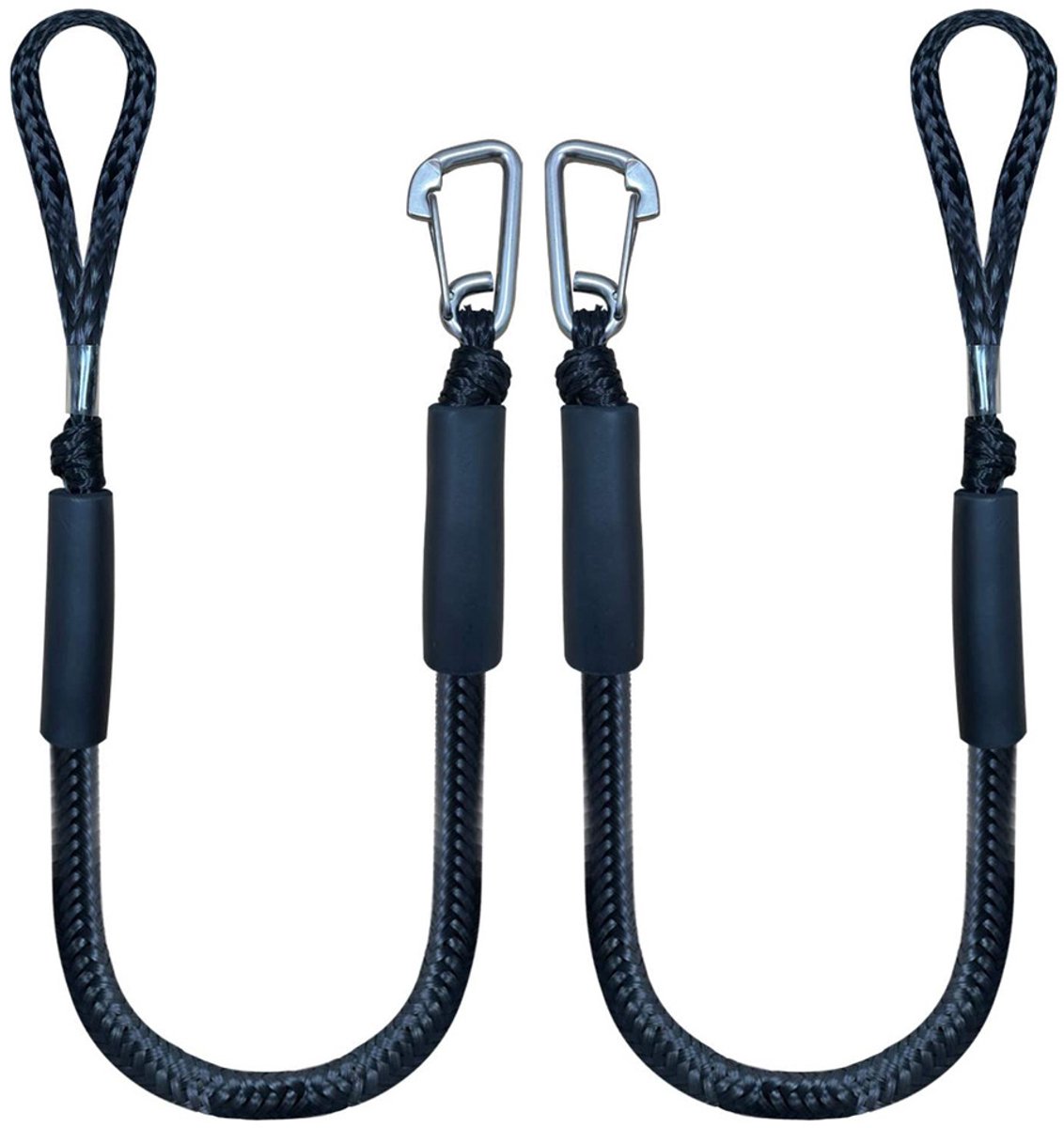 Mooring Rope Boat Equipment - 2 Pieces - Extendable 1.2 - 1.7M - Mooring Rope for Boats - Black - Mooring Rope - Boat Rope - Boat Accessories for Boats Dock - Dock Line with Hooks - For Boats, Kayaks, Jet Skis, Pontoons, Canoes - Image 1