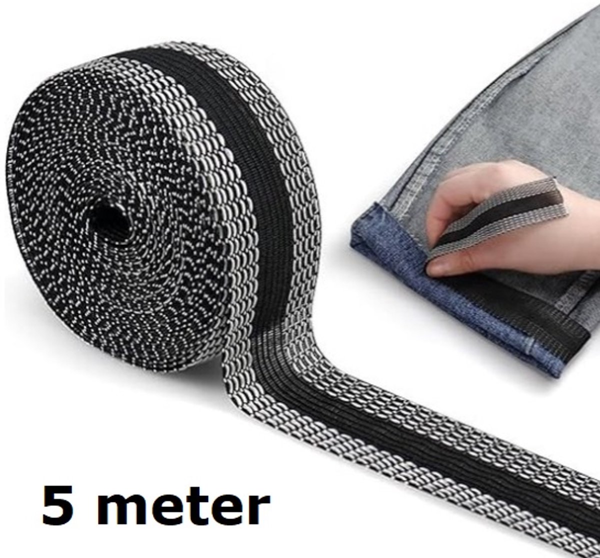 Iron-on tape - Shorten trousers - Shortening hem tape - Black - 5 meters - Image 1