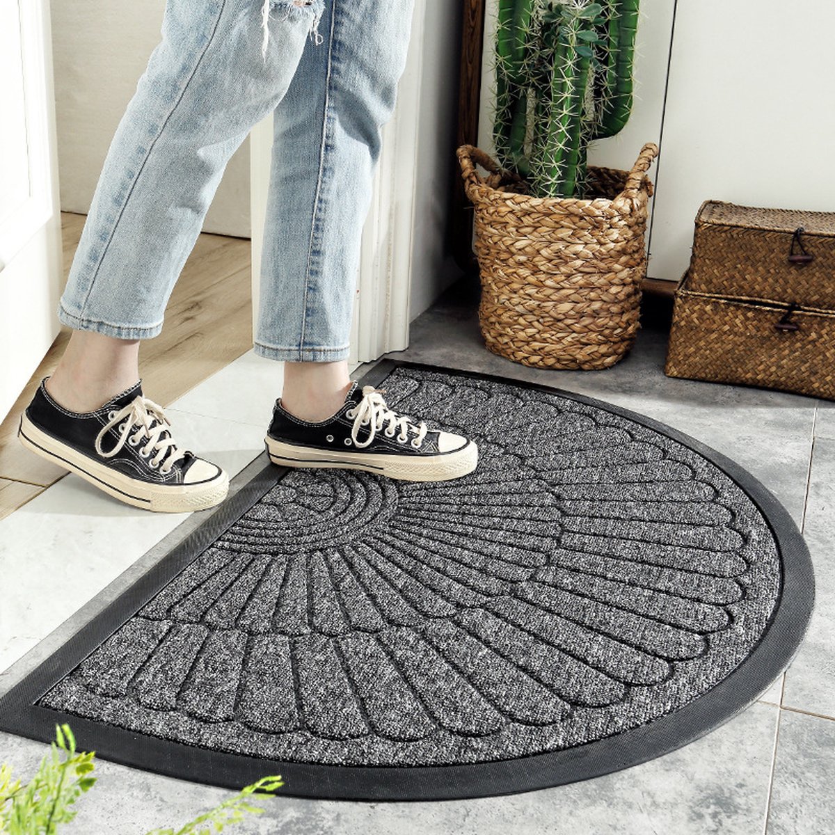 Rubber doormat - Semi-circular - Outdoor Anti-slip Washable Doormat - Rain - Outdoor - Indoor doormat - Dark gray - Drying mat - 60 * 90 cm - cleaning mat - outdoor - hall - balcony - Image 1
