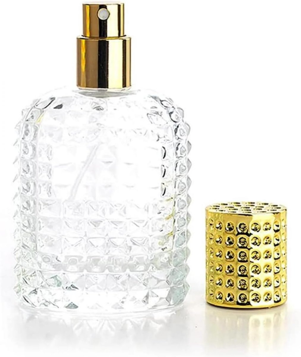 Mini perfume bottles - 50ml - Empty spray bottle - Travel bottle - Perfume atomizer - Perfume bottles - Refillable - Gold - Transparent - Glass - For travel, going out, handbags - Image 1