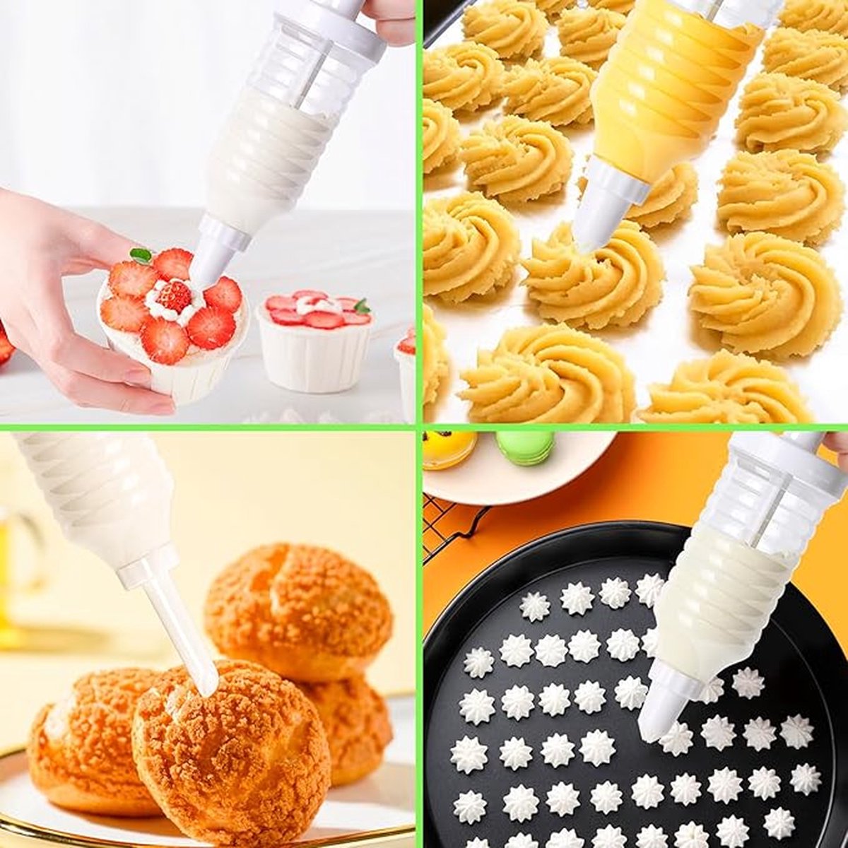 Set of 9 pieces - Piping tips - Garnishing syringe - with 8 piping tips - Whipped cream syringe - cupcake - decoration set - cake - decoration - Reusable - plastic - 15.6*6.4cm - white - Image 3