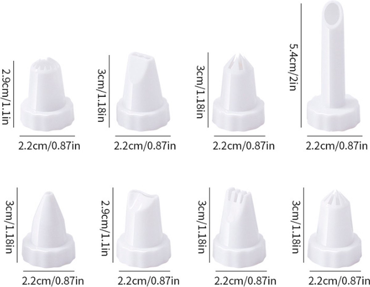 Set of 9 pieces - Piping tips - Garnishing syringe - with 8 piping tips - Whipped cream syringe - cupcake - decoration set - cake - decoration - Reusable - plastic - 15.6*6.4cm - white - Image 4