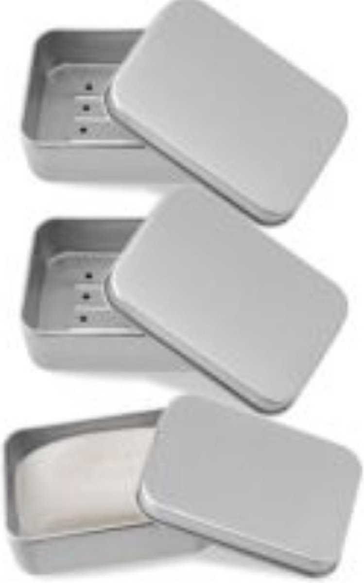pieces - Soap box with lid - Soap dish - Soap holders - Protective and travel tin - Soap box - Soap dish - aluminum - Travel size toiletries - Bathroom accessories - for holidays and travel - Image 1