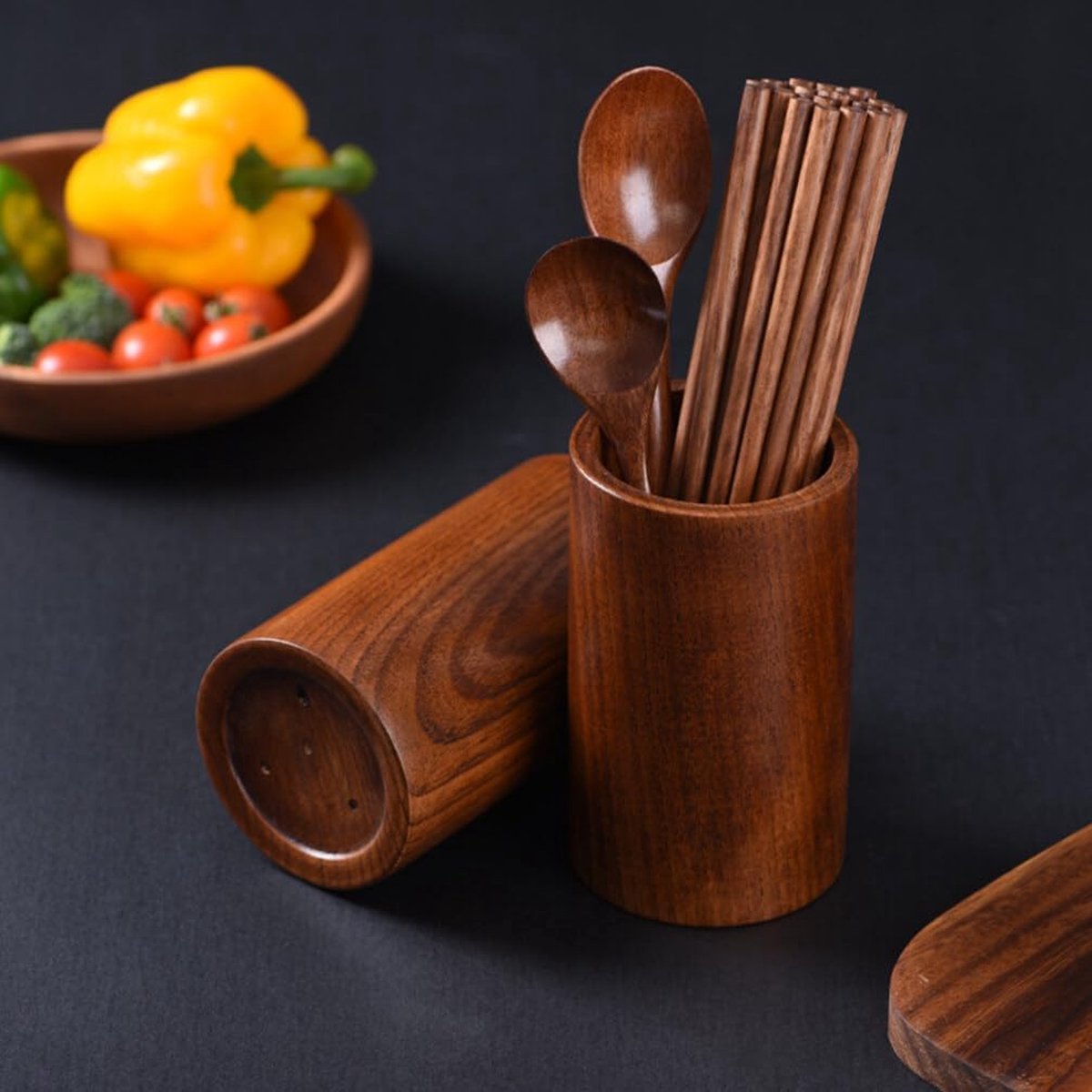 Cutlery Stand - Wooden Kitchen Utensil Holder - Cutlery Holder - Countertop Organizer - Cutlery Drainer - Chopstick Holder - Wood - 15cm - Kitchen Aid for Kitchen - Kitchen Organizer - Image 1