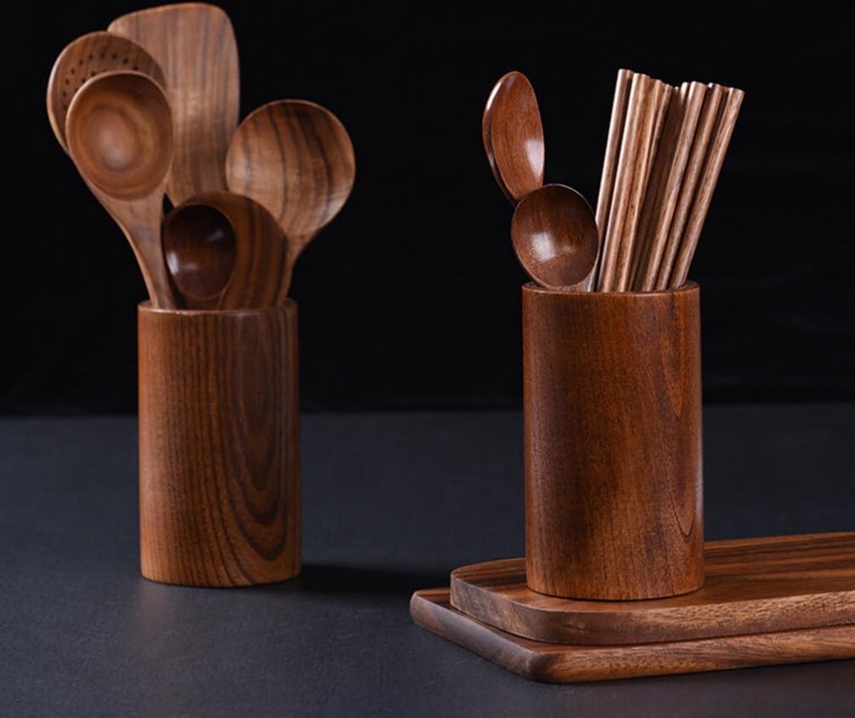 Cutlery Stand - Wooden Kitchen Utensil Holder - Cutlery Holder - Countertop Organizer - Cutlery Drainer - Chopstick Holder - Wood - 15cm - Kitchen Aid for Kitchen - Kitchen Organizer - Image 2