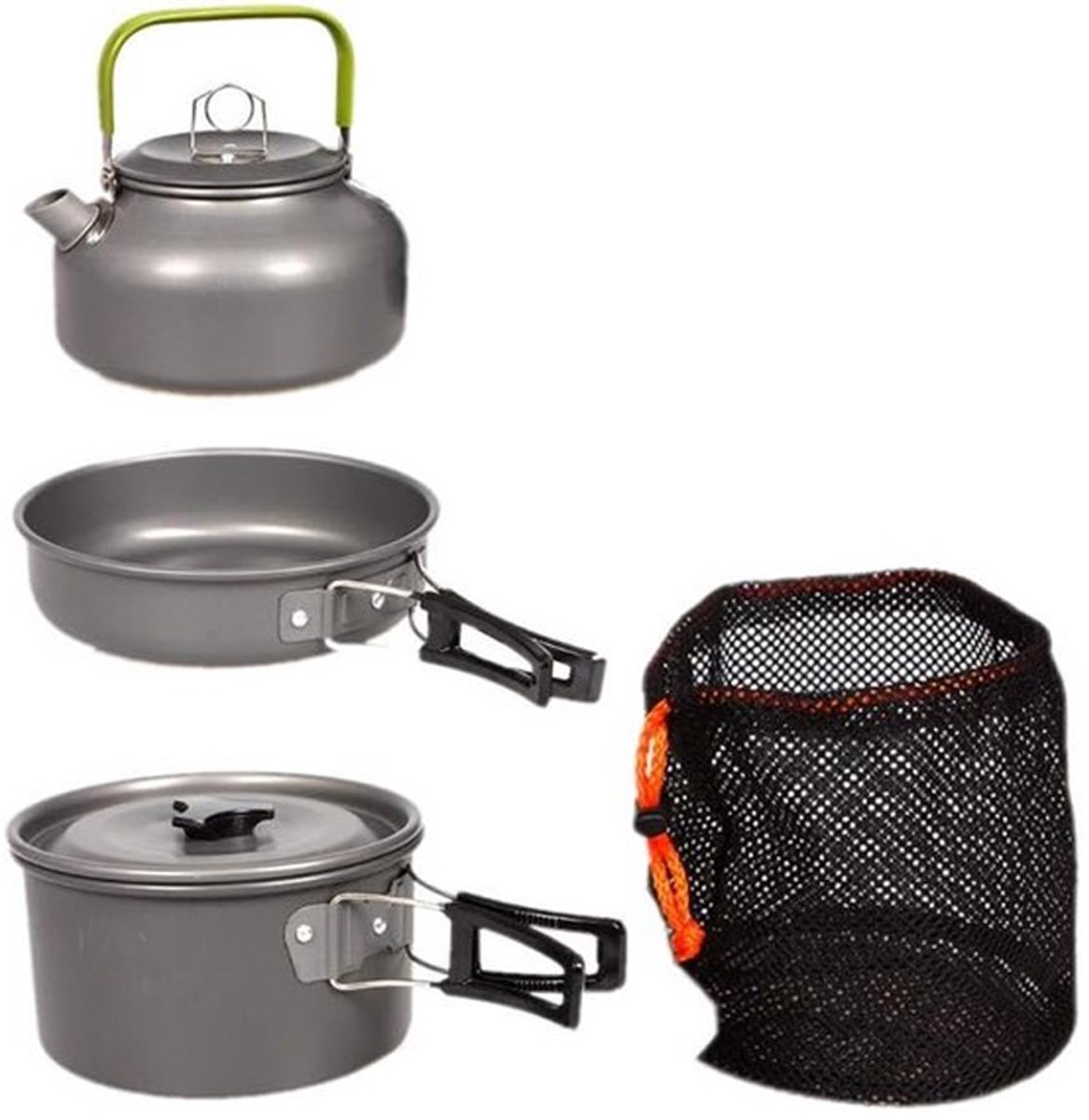 3 pieces - Cooking set - Camping Cooking set - Cookware - Camping Pan Set - Camping Cookware Kit - Kitchenware set - saucepan, pan, teapot - for 2-3 persons - for Outdoor Picnic Camping Hiking - Foldable - aluminum - Image 1