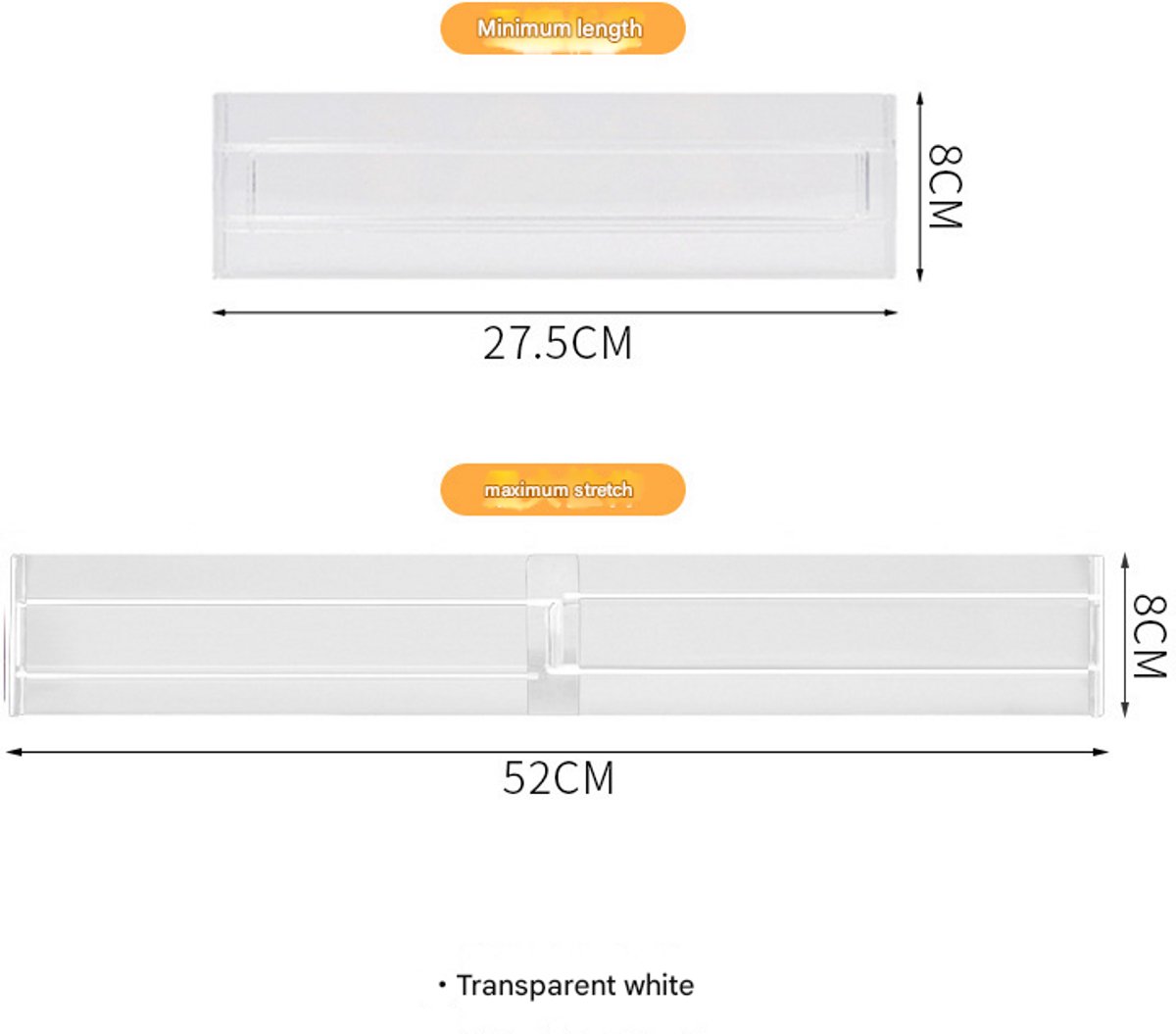 Drawer divider - 4 pieces - Drawer divider - Drawer organizer - Tools - Adjustable/extendable (27.5-52 cm) - For Clothes/Kitchen/Bathroom/Wardrobe - Transparent - Plastic - Image 3