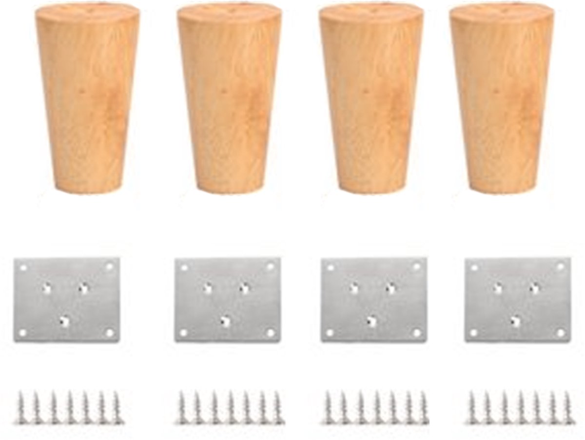 4 pieces - Furniture leg - Wooden furniture leg - Furniture Legs - wood color - wooden - 10 cm - Image 1