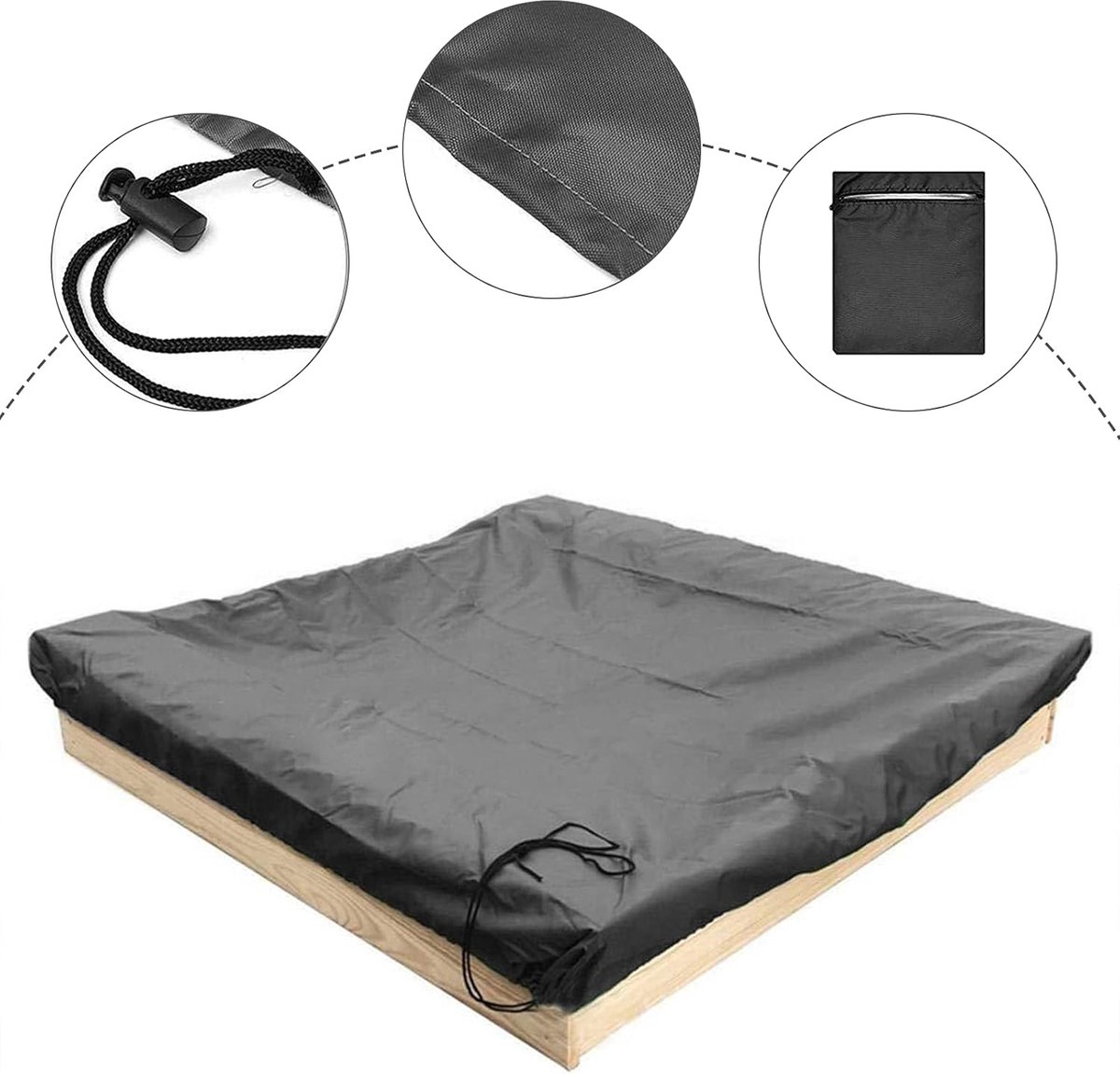 Waterproof sandpit cover - with drawstring - black - 120 x 120 x 20 cm - for sandpit, pool, patio, garden, square - Oxford cloth - waterproof, windproof, dustproof - suitable for protecting children's toys - Image 3