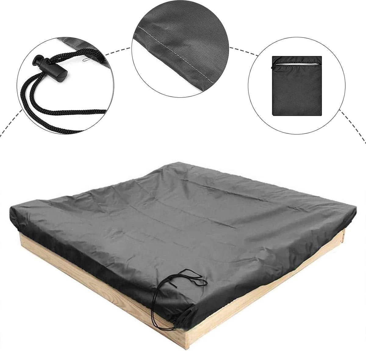 Waterproof sandpit cover - with drawstring - black - 125 x 125 x 20 cm - for sandpit pool patio garden square - 420D Oxford cloth - waterproof, windproof, dustproof - suitable for protecting children's toys - Image 3