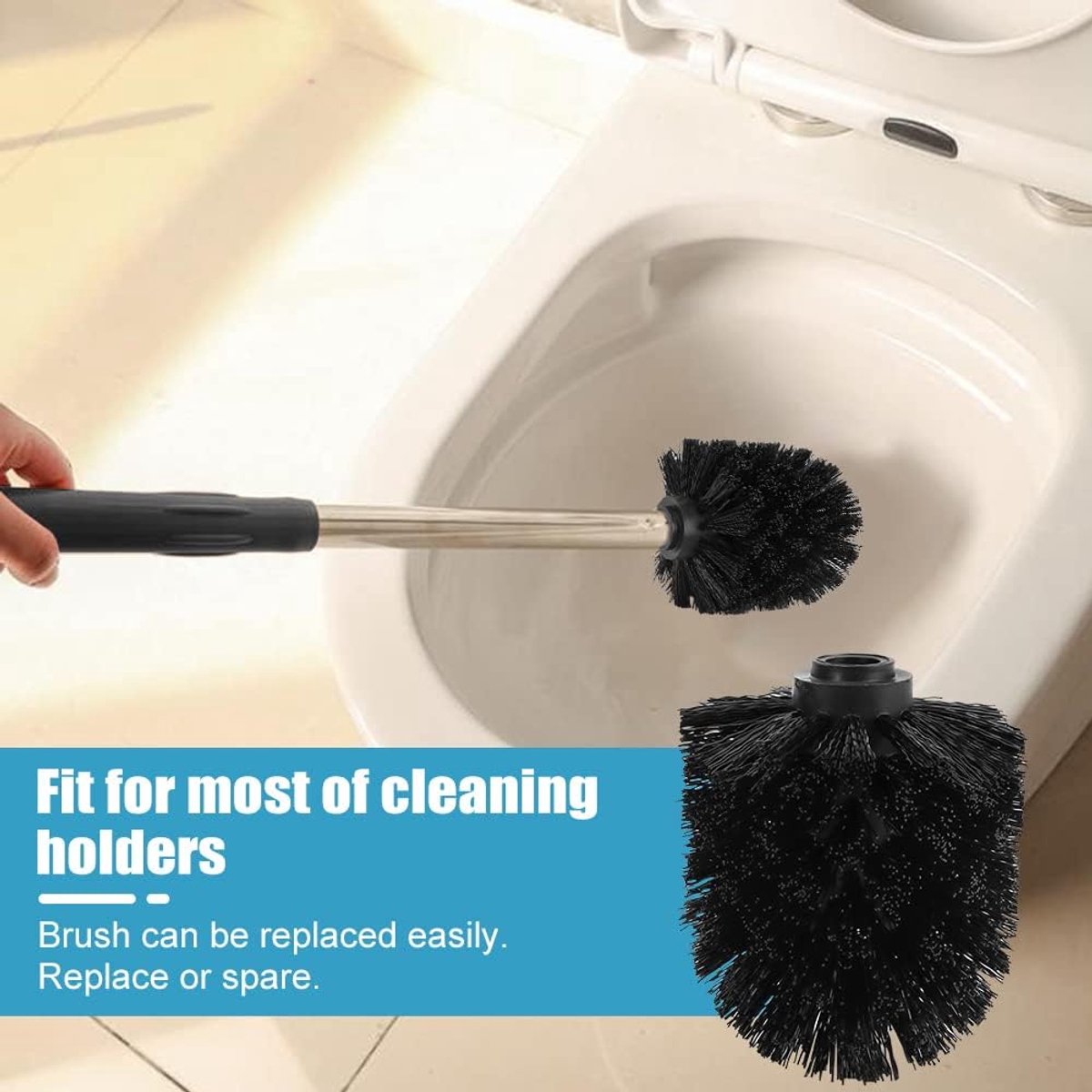 Toilet Brush Head - 5 Pieces - Loose Brush Head for Toilet Brush - Plastic - Loose Toilet Brush Head - Brush Head Set for Toilet Brush - Universal - Thread 12 mm - Suitable for Bathrooms - 80*100mm - Black - Image 3