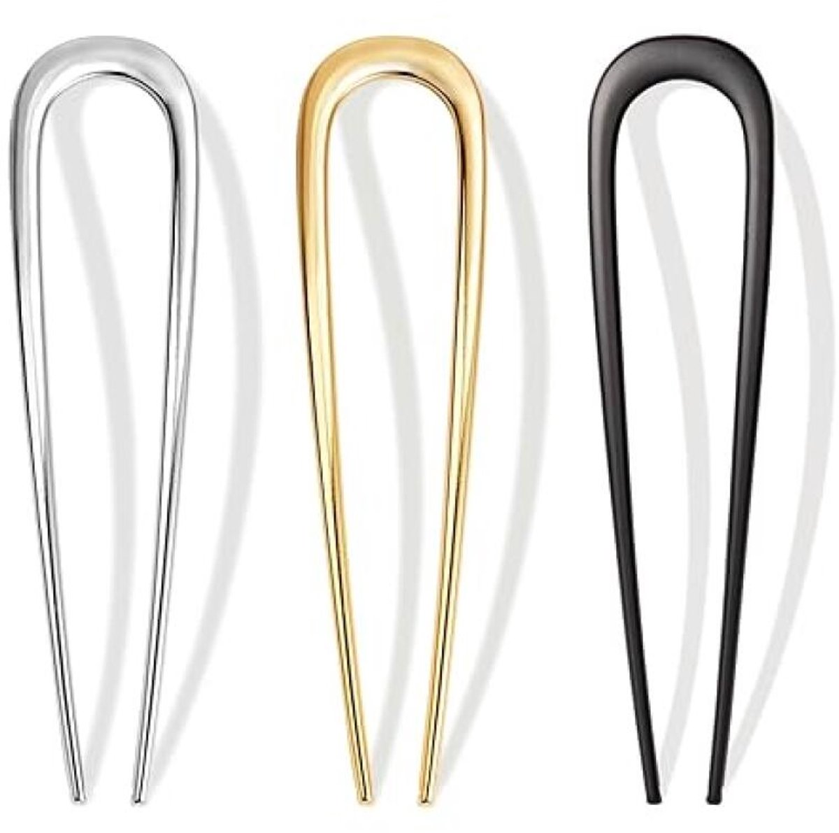 U-Shaped Hairpin - 3 Pieces - Hair Pin - Metal - U-Shaped Large Hairpins - Hair Jewelry - Elegant Updo Chignon Pins - Updo Hair Sticks - For Women - 14cm - Gold/Silver/Black - Image 1