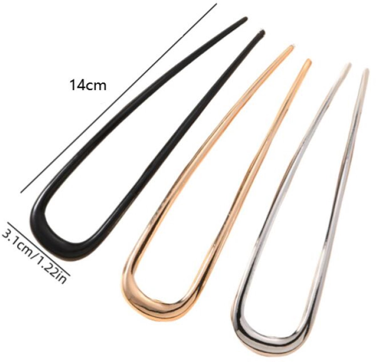 U-Shaped Hairpin - 3 Pieces - Hair Pin - Metal - U-Shaped Large Hairpins - Hair Jewelry - Elegant Updo Chignon Pins - Updo Hair Sticks - For Women - 14cm - Gold/Silver/Black - Image 2