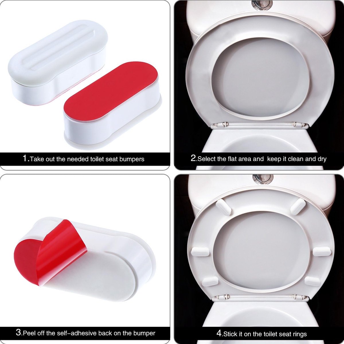 Toilet Seat Buffers - 8 Pieces - Toilet Seat Buffers - Extend Bidet Life - Toilet Seat Buffers - Silent and Soft Closing - Protect Toilet Seat - White - Self-adhesive - TPE, ABS and Plastic - Image 5