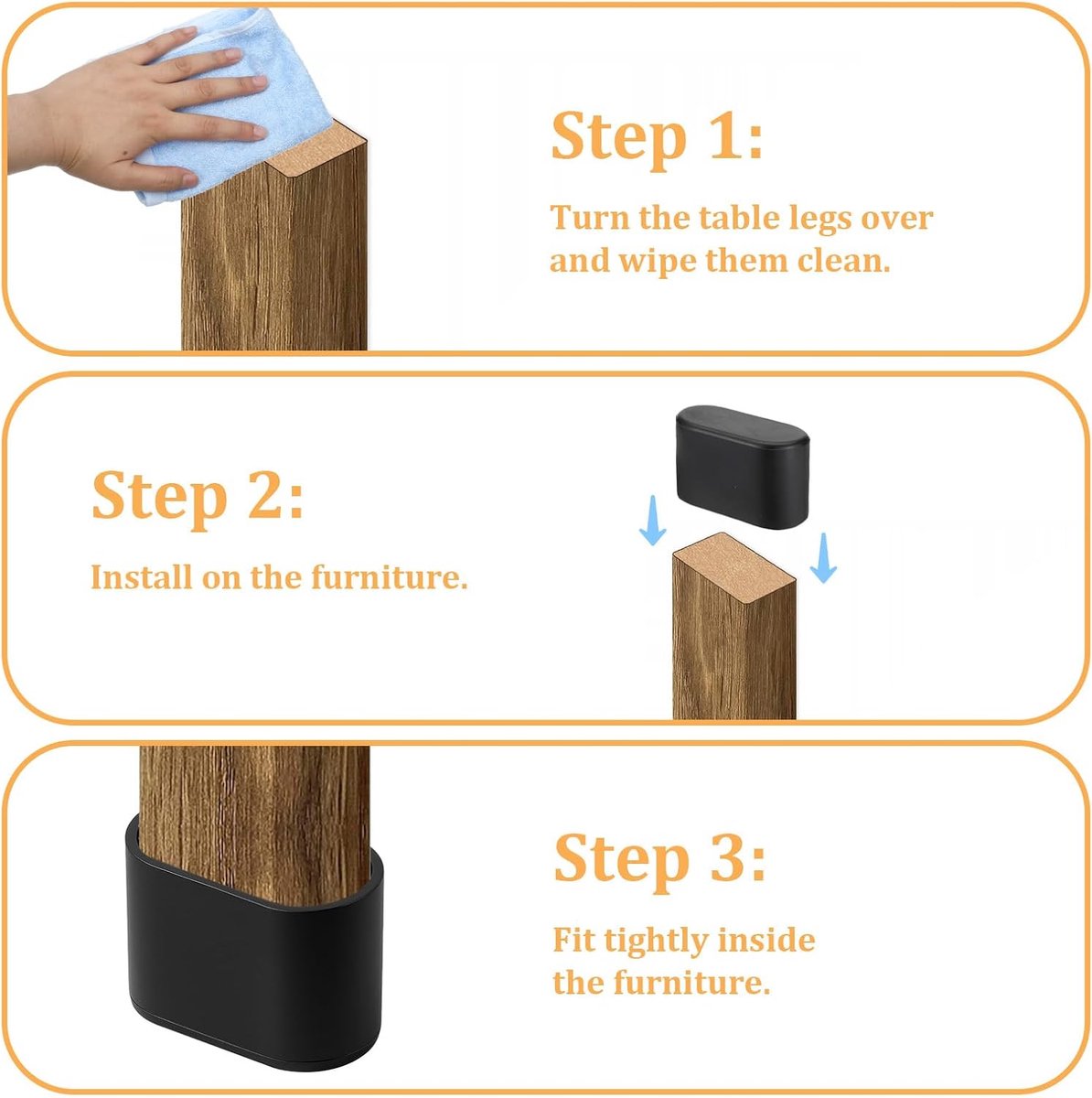 Chair Leg Caps - 20 Pieces - Chair Leg Protectors - PVC - Oval Furniture Leg Protectors - Floor Protectors - Furniture Protectors - Suitable for Furniture Protection - 16mm x 34mm - Black - Image 2