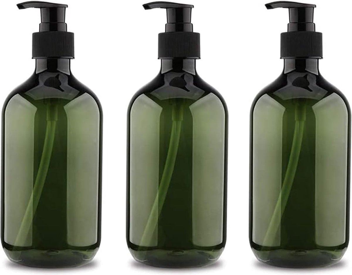 Pump bottles - Shampoo dispensers - soap dispenser - 3 pieces - 500 ml - refillable - PET - Transparent green - for conditioner, shower gel and lotion - Image 1