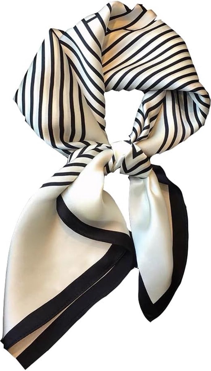 Women's Scarf - Scarves - Stole - Square Scarf - Satin Silk - Polyester - 70*70 cm - Black and White - Fashion Scarves - Image 1