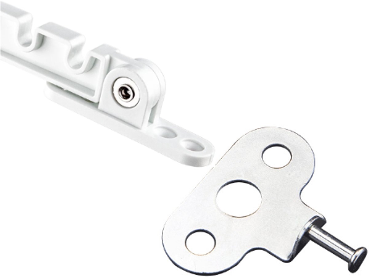 2 pieces - window holder - window limiter white - Window stays - Windows - Window fittings - Window holder & door holder - wind hook - Plastic and metal - 10.6×1.4cm - adjustable - Anti-burglary - window security - for inward-opening windows - Image 1