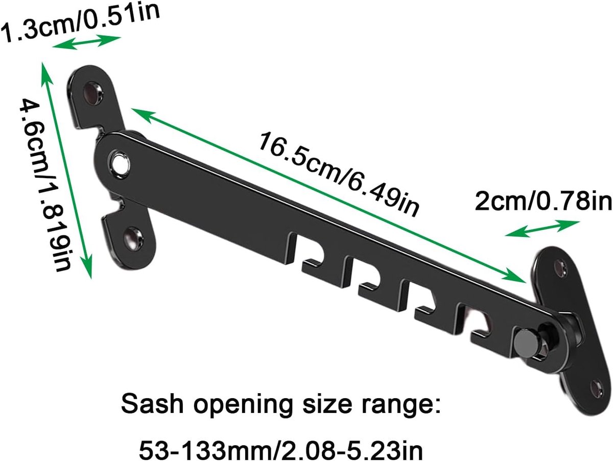 Window and Door Stopper - 2 pieces - Window Limiter - Window Security - Child Lock Window - Window Lock - 16cm - with Mounting Material - Black - Image 5