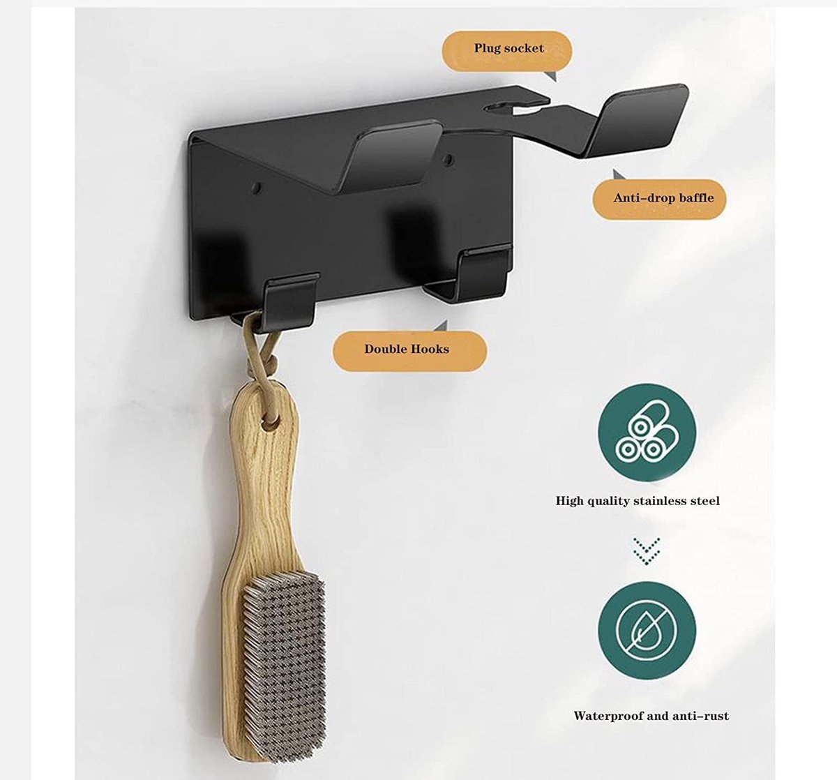 Hairdryer holder - Hairdryer holder - Hairdryer holder - Hairdryer wall bracket - Universal - wall bracket - black - 11.5*9.5*5.5cm - metal - wall bracket - Bathroom accessories - Image 4