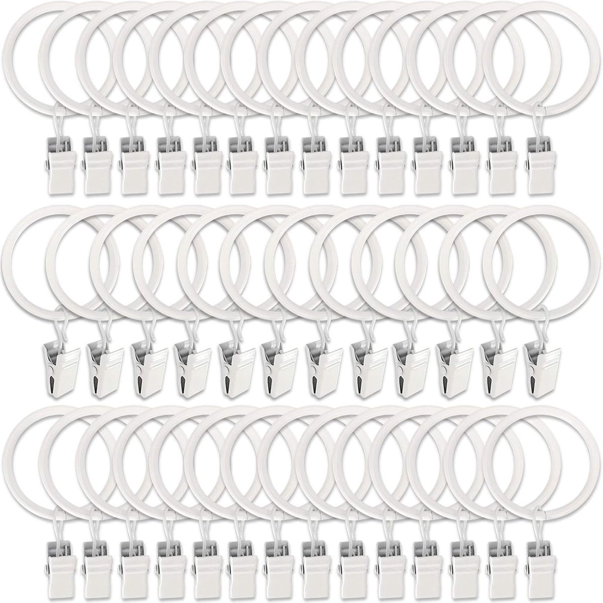 Curtain rings - 45 pieces - Inner diameter 3.8CM - White - Curtain clips for curtain rods - Metal clamps with clip - Hooks for shower curtains, towels, tea towels and dishcloths - Curtain hooks - Curtain hooks - Image 1