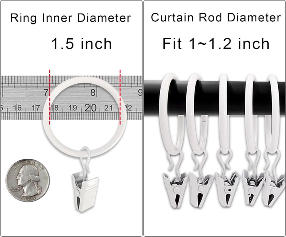 Curtain rings - 45 pieces - Inner diameter 3.8CM - White - Curtain clips for curtain rods - Metal clamps with clip - Hooks for shower curtains, towels, tea towels and dishcloths - Curtain hooks - Curtain hooks - Image 3