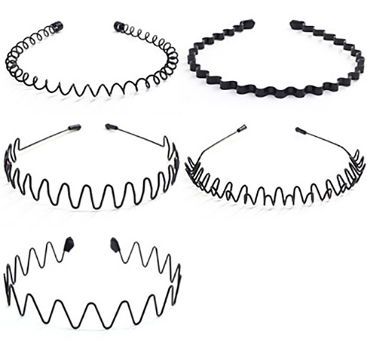 Hair Accessories - 5 Pieces - Headbands - Tiara - Unisex Women and Men - Lightweight - Sports Headband - Plastic - For Running, Sports and Daily Use - Black - Image 1
