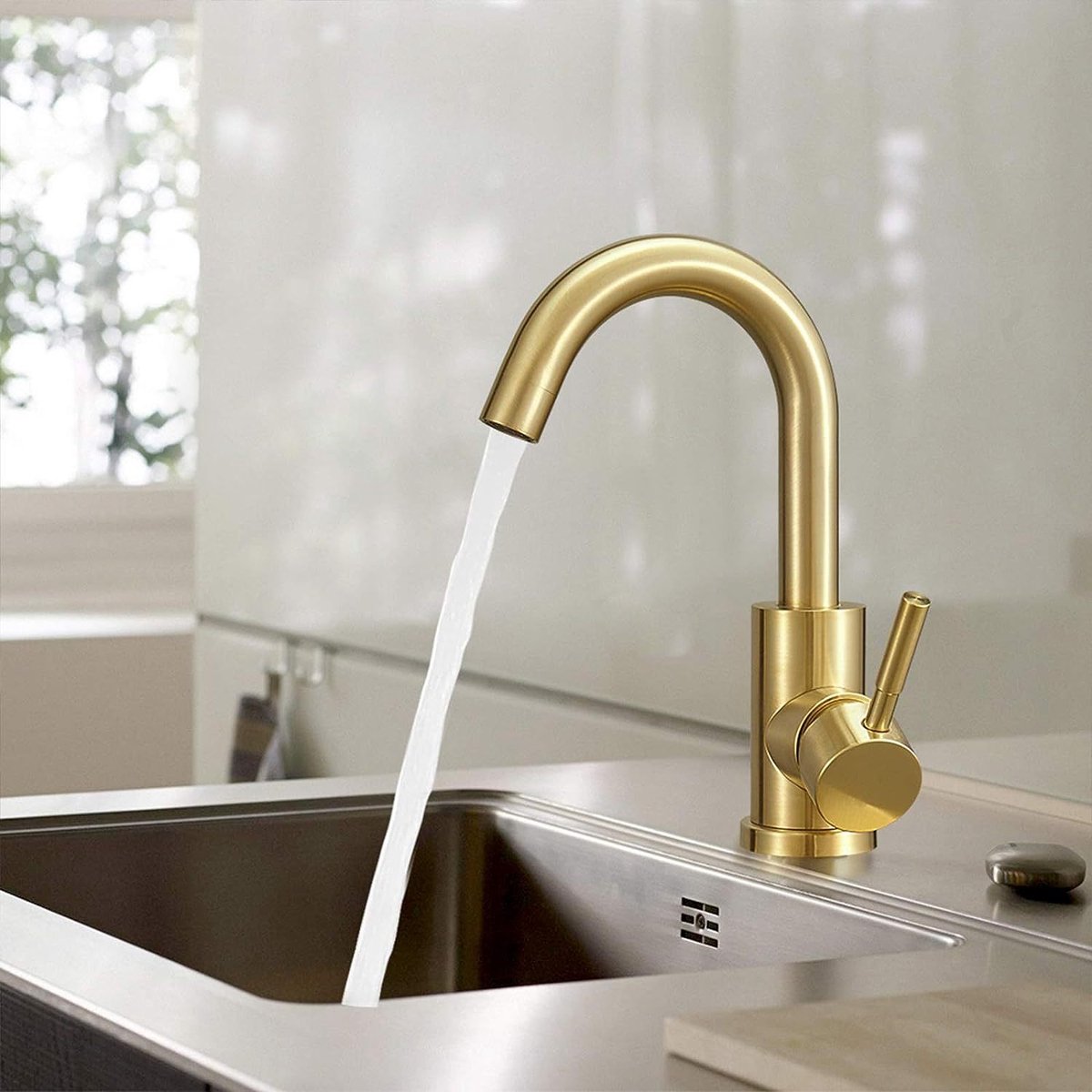 Faucet - Kitchen Faucet - Sink Faucet - 360° Rotatable Mixer Tap - Stainless Steel - Gold - with Cover Plate - for 1-3 Hole Installation - Image 5