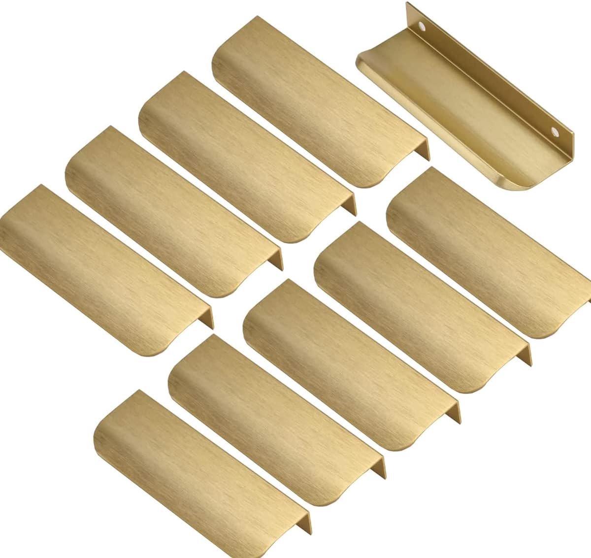 10 pieces - Handle - Furniture handle - Kitchen cabinet handles - Concealed handle - Furniture handles - Cabinet handle - Drawer handles - Door handle - Brushed gold - Arc handle - Aluminum alloy - 96mm - Image 1