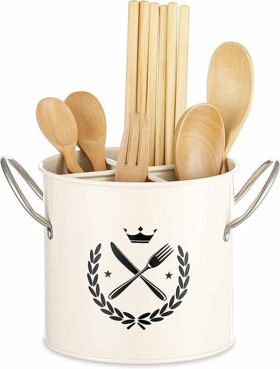 Kitchen Utensil Holder - Kitchen Utensil Organizer - Utensil Pot - Countertop Organizer - 19*13.5*14CM - with Handle and Removable Divider - Stainless Steel - Red - for Cookware Set, Ladles, Spatulas, and More - Image 1