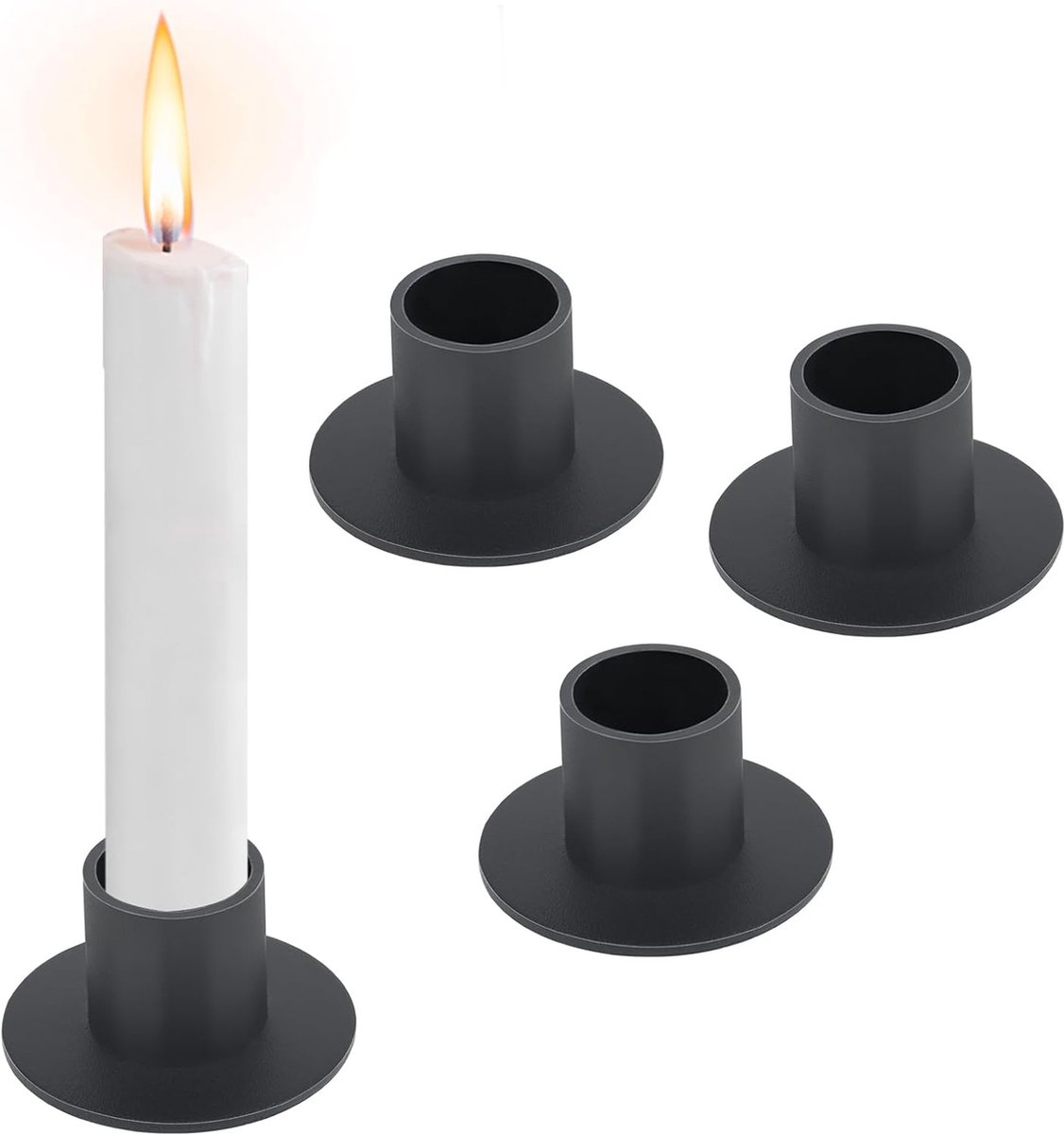 Candlesticks - 4 pieces - Φ2.5 cm - Candle holders - Candle stand - Candle coaster - Home accessories - Decorative accessories - Iron - Black - Tea light holder - Candle shelf - Image 1