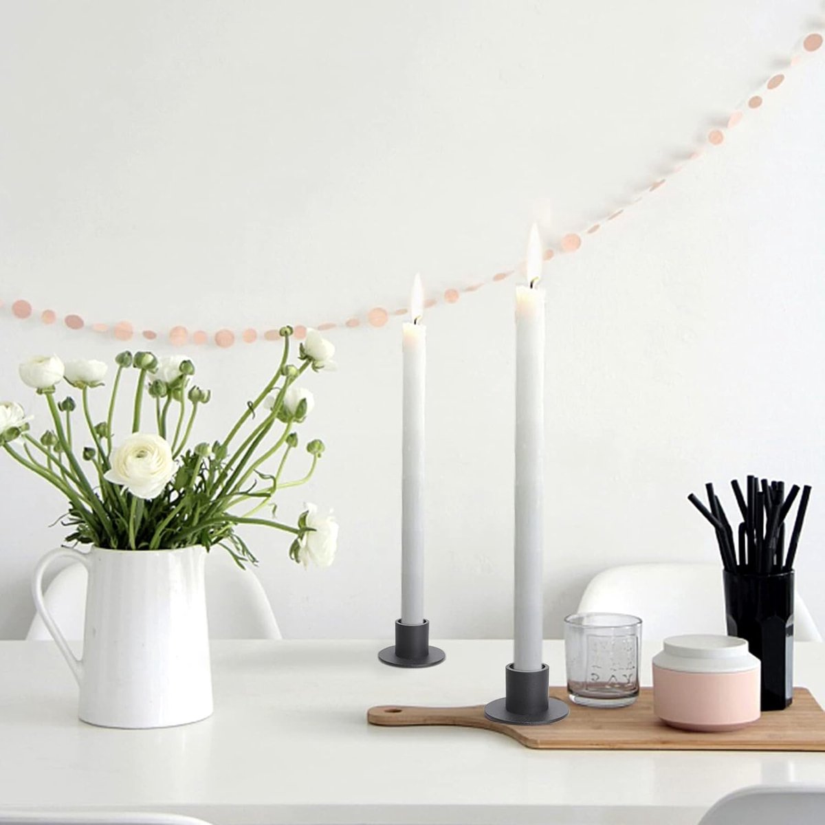 Candlesticks - 4 pieces - Φ2.5 cm - Candle holders - Candle stand - Candle coaster - Home accessories - Decorative accessories - Iron - Black - Tea light holder - Candle shelf - Image 2