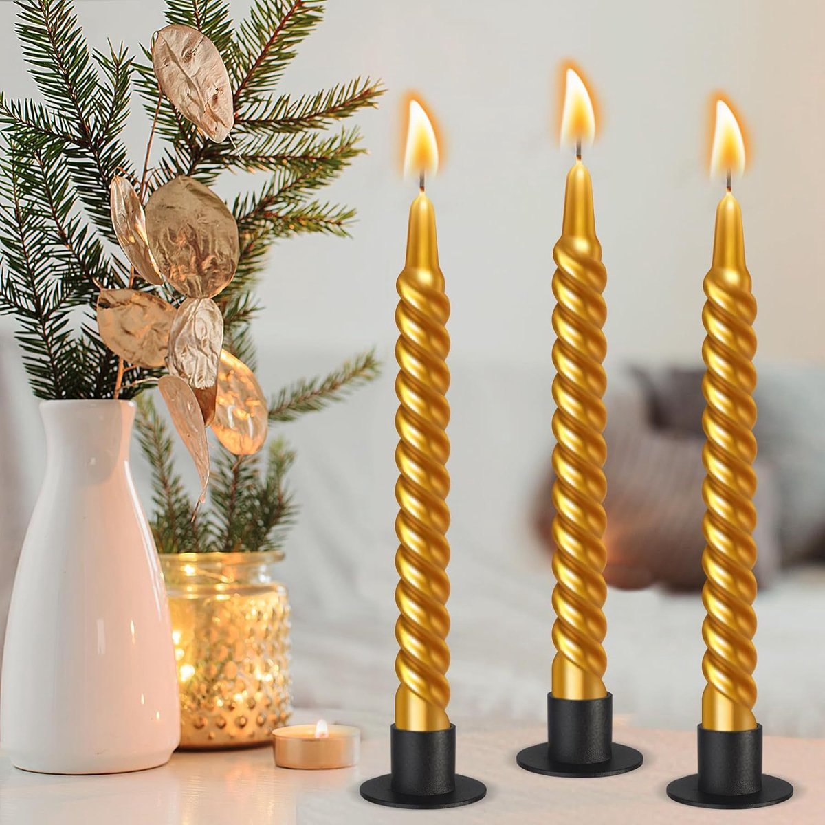 Candlesticks - 4 pieces - Φ2.5 cm - Candle holders - Candle stand - Candle coaster - Home accessories - Decorative accessories - Iron - Black - Tea light holder - Candle shelf - Image 7