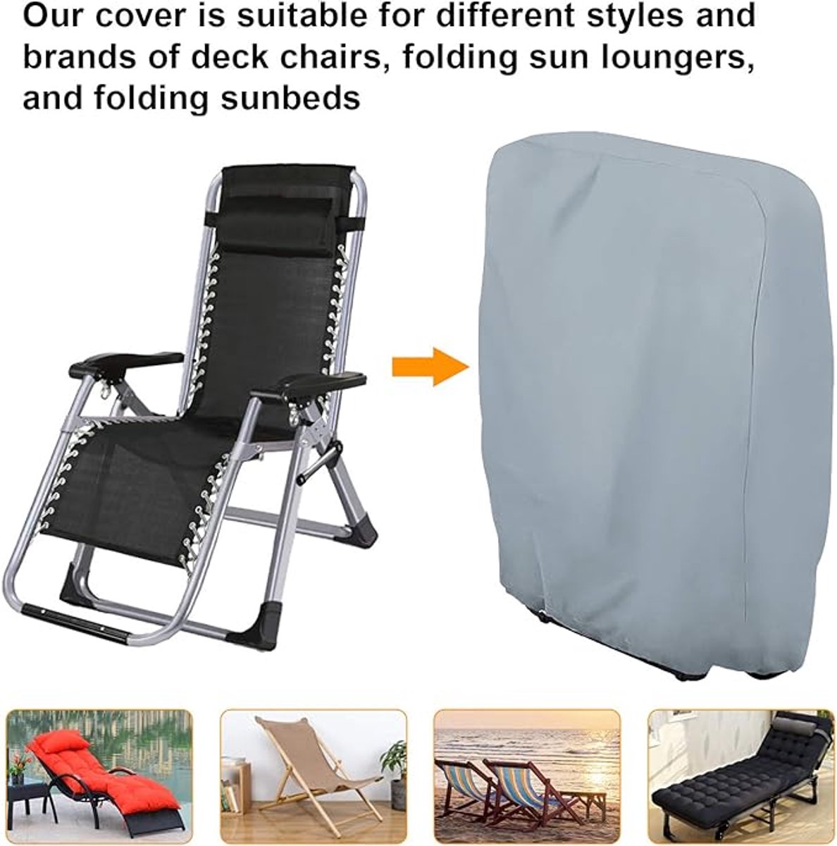 Waterproof Chair Cover - 2 Pieces - Garden Chair Cover - Protective Cover for Garden Furniture - Cover for Folding Chairs - Garden Furniture Cover - Garden Chair Cover - 71x20/34x110cm - For Outdoor Use in the Garden, Balcony or Terrace - Gray - 210D Oxfo - Image 4