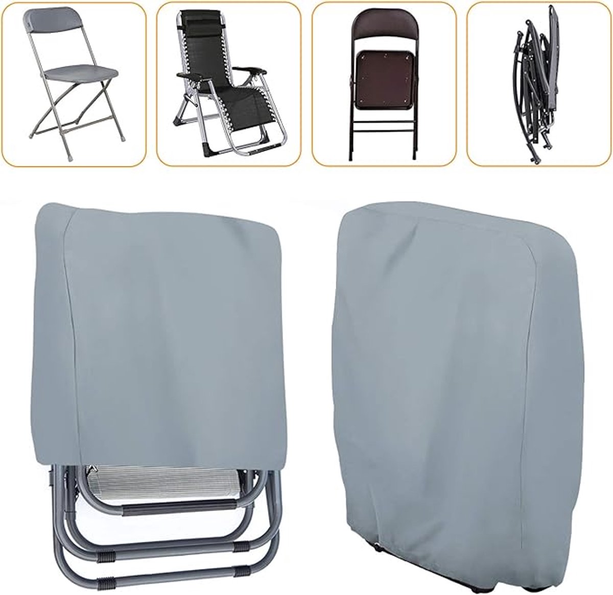 Waterproof Chair Cover - 2 Pieces - Garden Chair Cover - Protective Cover for Garden Furniture - Cover for Folding Chairs - Garden Furniture Cover - Garden Chair Cover - 71x20/34x110cm - For Outdoor Use in the Garden, Balcony or Terrace - Gray - 210D Oxfo - Image 6