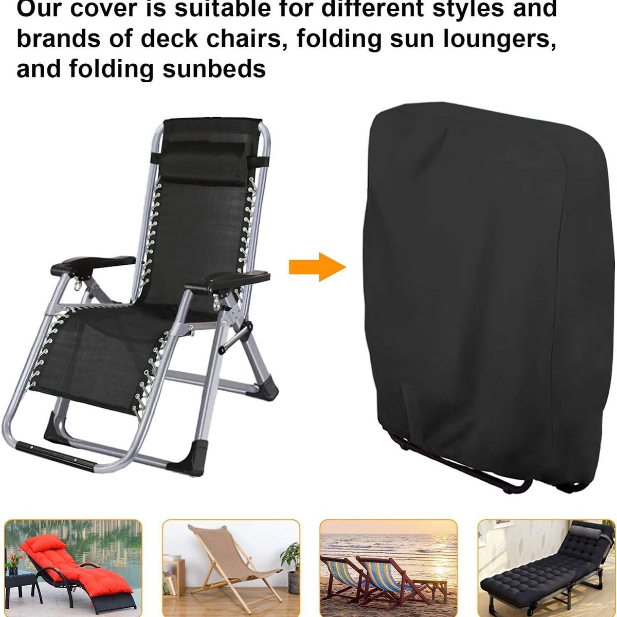 20/34*71*110cm - Garden chair covers - Foldable lounge chair cover - 210D Oxford fabric garden chair covers - Dust cover for chair - Dust cover - Garden accessories - Foldable lounger cover - with storage bag - black - Image 3